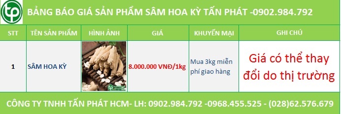 Bảng giá sâm Hoa Kỳ bán tại Tấn Phát